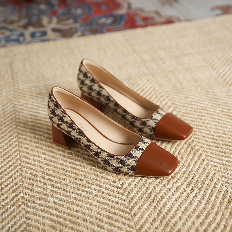 

Retro Women's Shoes Exquisite Square Head Shallow High Heels for Woman Elegant French Casual Shoes Designer Shoes Zapatos Mujer