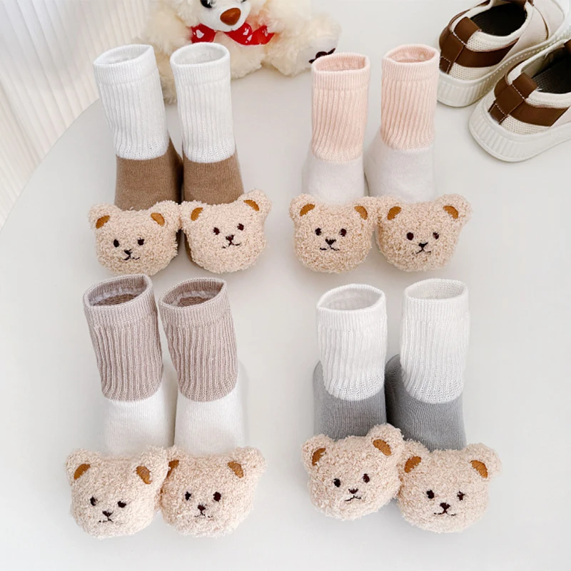 

Bear Doll Baby Long Socks Anti Slip Infant Loose Mouth Stockings Winter Warm Children Floor Socks Cartoon Newborn Plush Footwear