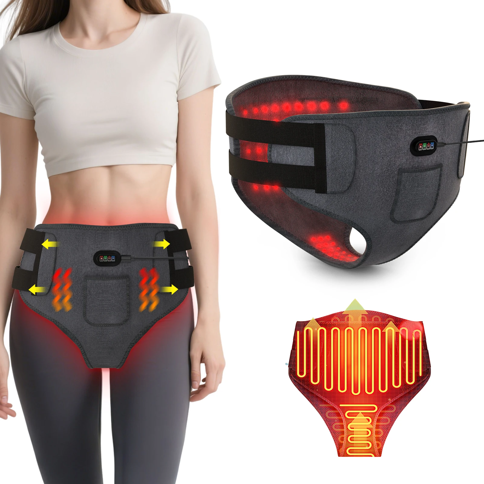 

162LEDS Red Light Therapy Device for Vaginitis 660nm Women Menstrual Heating Massager for Stomach Waist Peroid Pain Relief