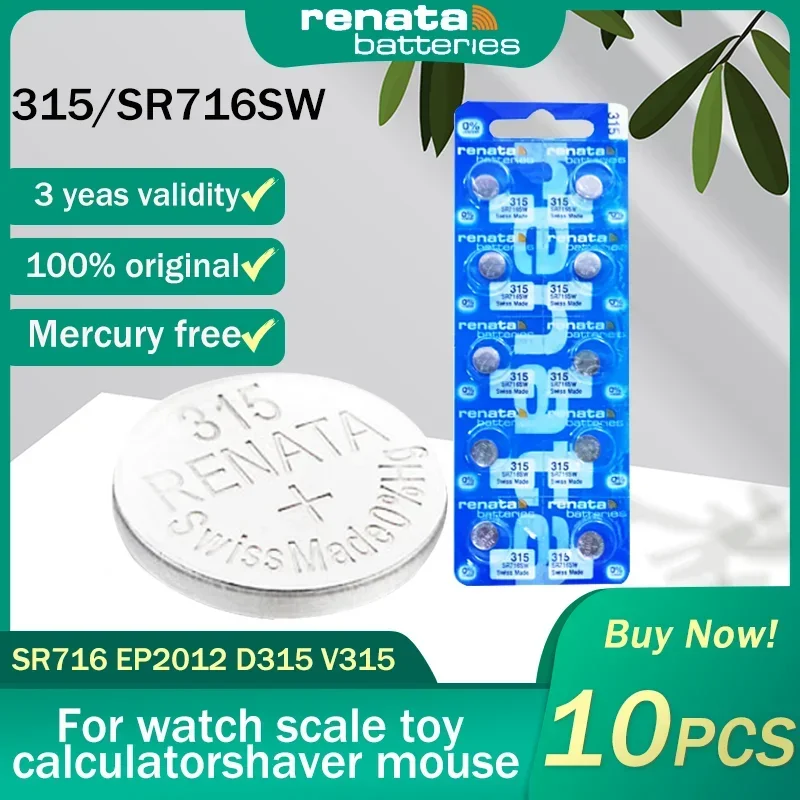 10PCS Original Renata 315 SR716SW SR716 EP2012 D315 V315 1.55V Silver Oxide Watch Battery For Scale Calculator Button Coin Cells