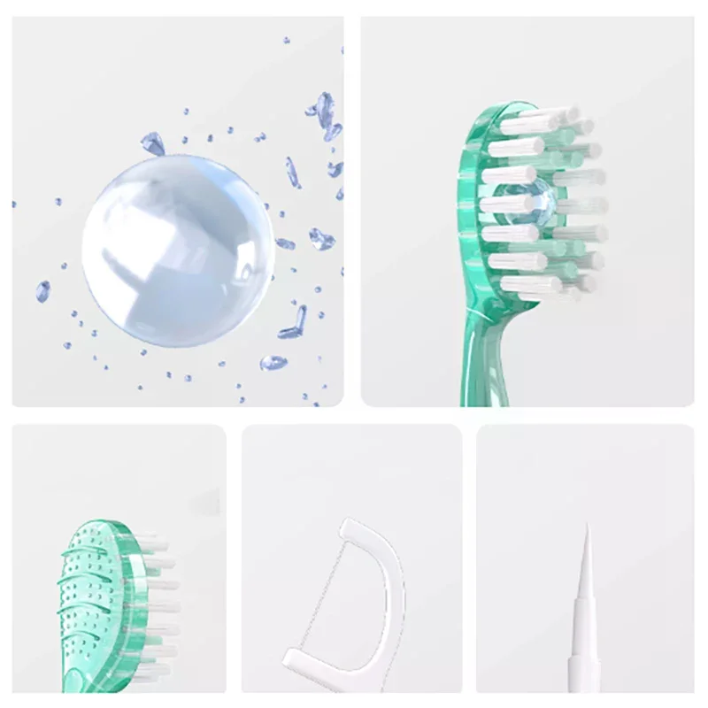 

12 шт./компл., мини-зубная щетка, зубная щетка с бусинами, бесплатная нить, портативный инструмент для ухода за полостью рта, бесплатная нить, одноразовые мягкие зубные щетки для волос