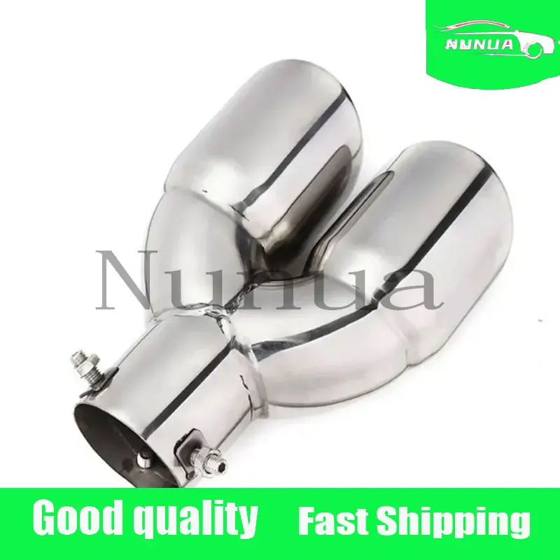 63mm Universal Car Muffler Exhaust Pipe Double Outlet Stainless Steel Chrome Silver Tip End Trim Modified Tail Throat Liner Pipe