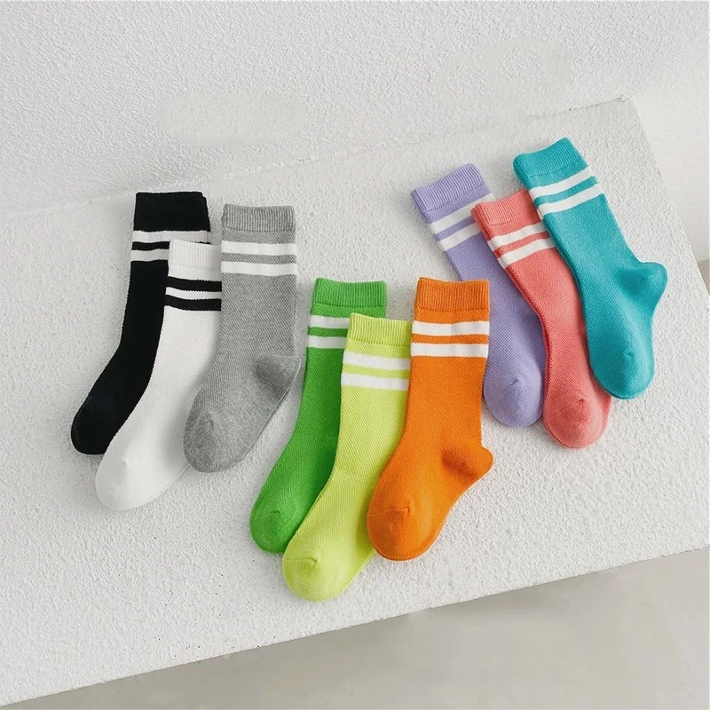 

3/5 Pairs/Lot Student Sport Socks Summer Striped Mesh Breathable Mid-tube Socks Soft Solid Color Cotton Children Socks