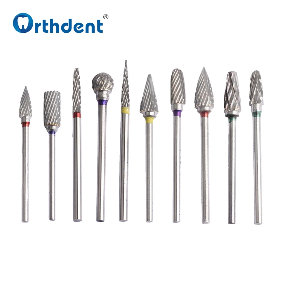 10 Pcs Tungsten Cone Carbide Drill Bit Dental Milling Cutters Dentistry Laboratory Rotary Tool Tooth Polishing Strawberries