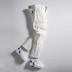 2023 Men White Jeans Fashion Casual Classic Style Regular Straight Fit Soft Trousers Male Advanced Stretch Pants