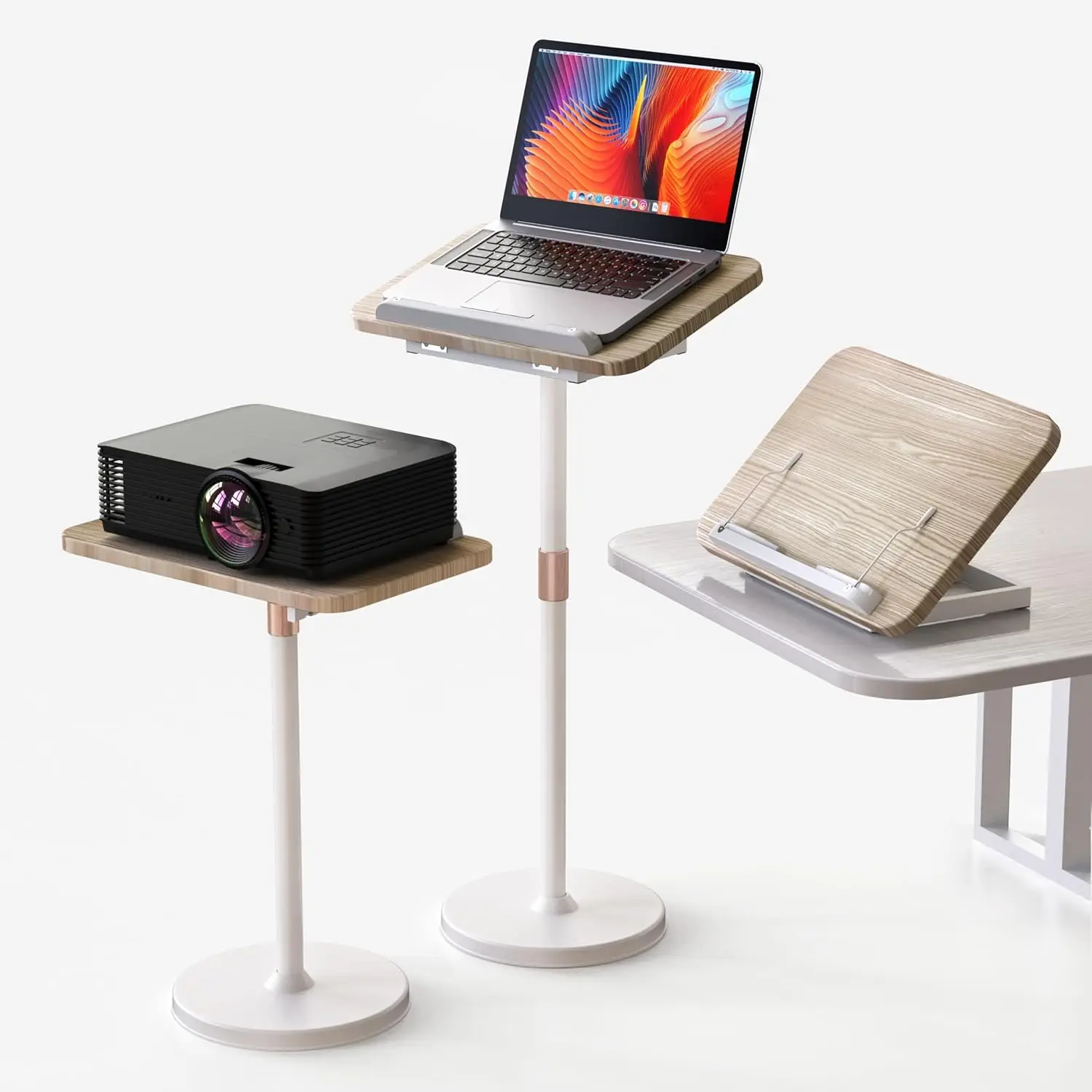 

2-in-1 Adjustable Laptop Floor & Desk Stand, Height 16.5" to 51", Wooden Panel for Home Office Study