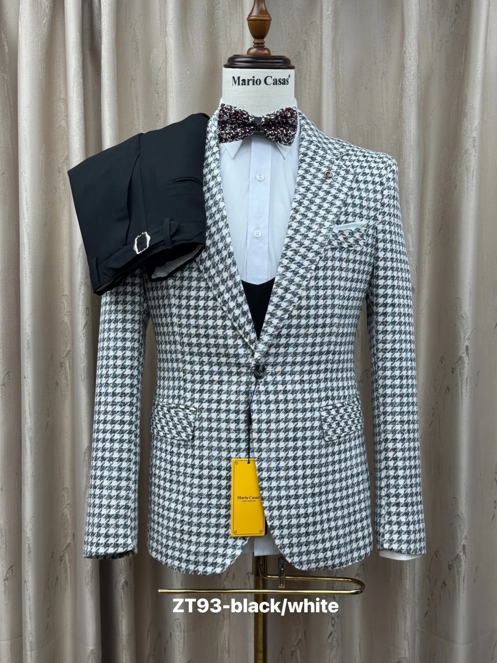 العصرية Houndstooth الرجال البدلة مجموعة 2025 أنيق أبيض وأسود واحدة الصدر سترة رسمية سترة السراويل #1