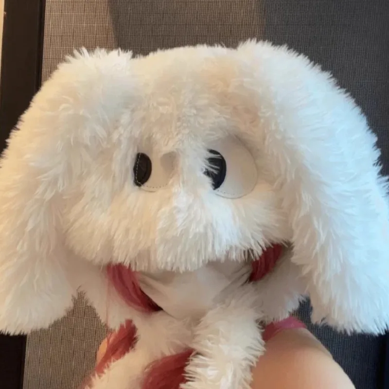 귀여운 큰 눈 강아지 귀 플러시 모자 두꺼운 따뜻한 레이스업 레이펑 스타일 여성용 가을 겨울 소녀 귀 보호 모자