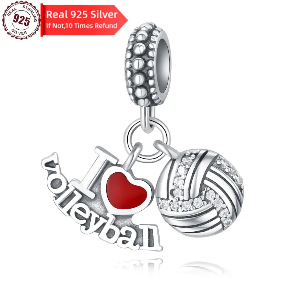 New Style 100% Sterling Silver 925 Sports Volleyball Beads For Original Pandora Bracelets Charms Fine Women Jewelry Gifts