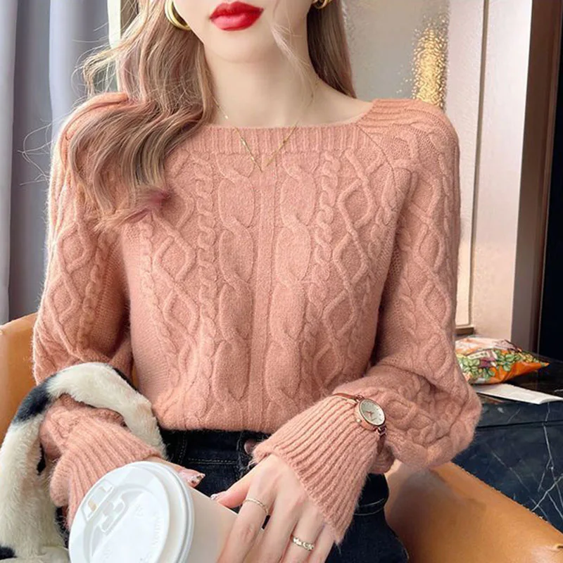 Casual Knitted Sweater Women Pullover 2022 Autumn Winter Soft Thick Warm Wool Jumper Female All-Match Square Collar Sweaters