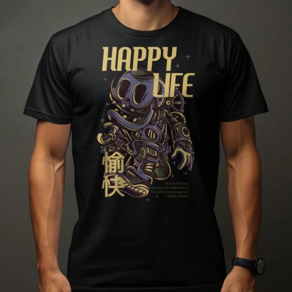

Космический костюм Happy Life со скелетом, футболка с уникальным рисунком черепа астронавта, уличная рубашка унисекс, повседневная хипстерская мужская одежда