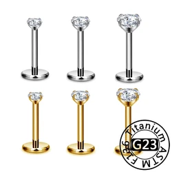G23 Titanium Labret Lip Piercing Stud Internally Threaded Clear Zircon Ear Stud Helix Cartilage Tragus Body Piercing Jewelry