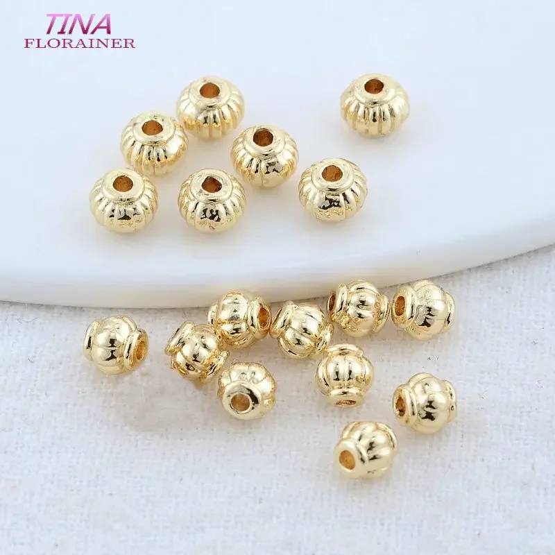 20PCS 4MM 5MM 14K Gold Color Plated Brass Lantern Beads Spacer Beads For Bracelet High Quality Diy Jewelry Accessories