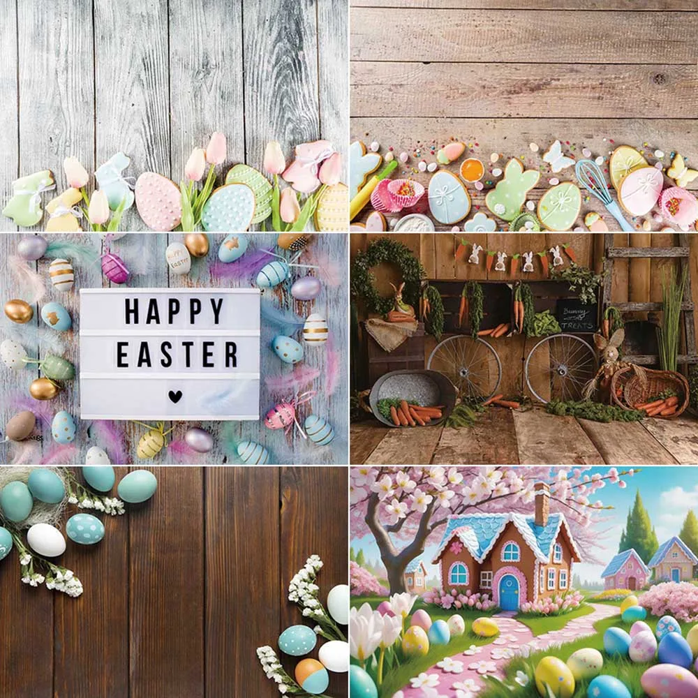 

MOON.QG Happy Easter Backdrop Photography Colorful Eggs Bunny Fence Photocall Background Children Studio Photobooth Accessories