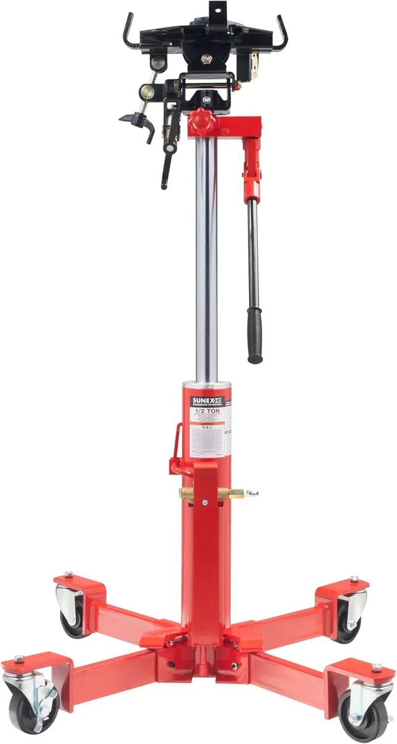 

SUNEX Tools 1,000 lb. Air and Hydraulic Telescopic Transmission Jack with Adjustable Saddle Arms, 35.5 in. to 73.5 in. Lift