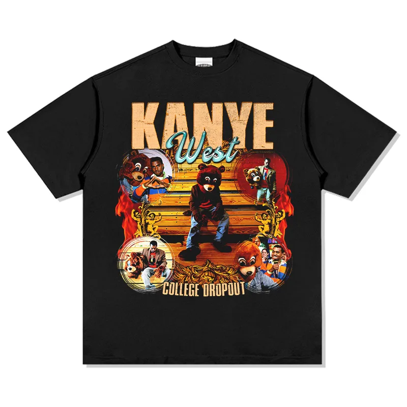 

2025 Kanye West Hip-hop Rap American T-shirt Street Fashion Brand Retro Printed Cotton Short Sleeve High-quality Luxury Brand