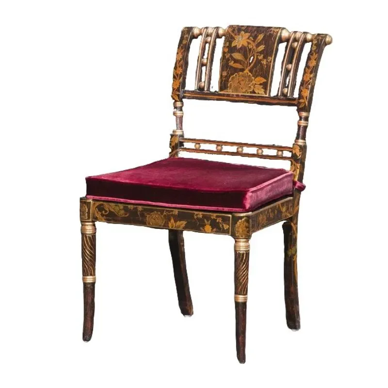 YS12 French Chinese style, restaurant dining chair solid wood, hand-painted classical armchair 56 * 62 * 90cm