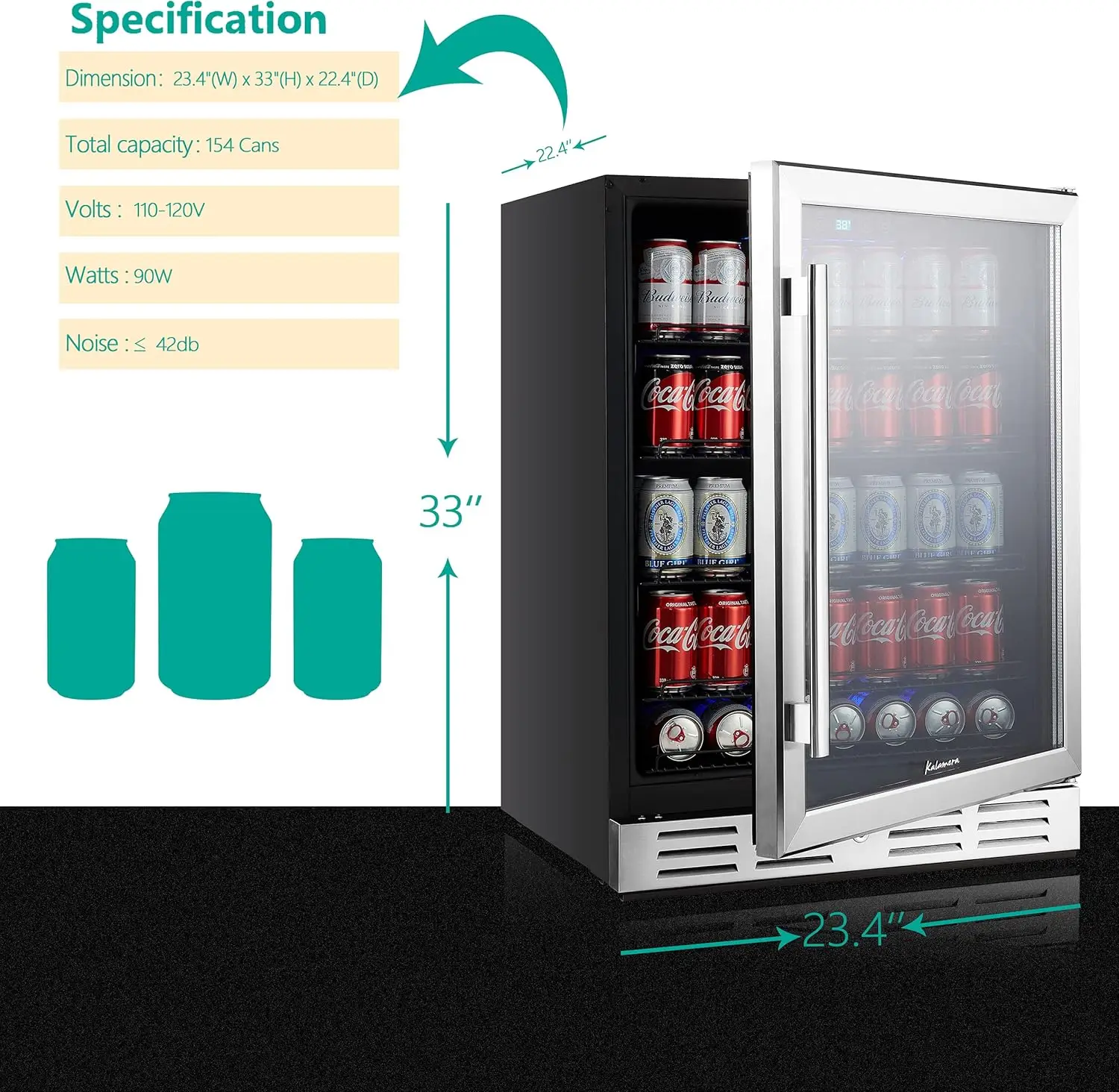 Réfrigérateur à Boissons de 24 Pouces avec Capacité de 154 Canettes, Refroidisseur, S'Adapte Parfaitement dans un Espace de 24 Pouces, Comptoir Intégré ou Autoportant