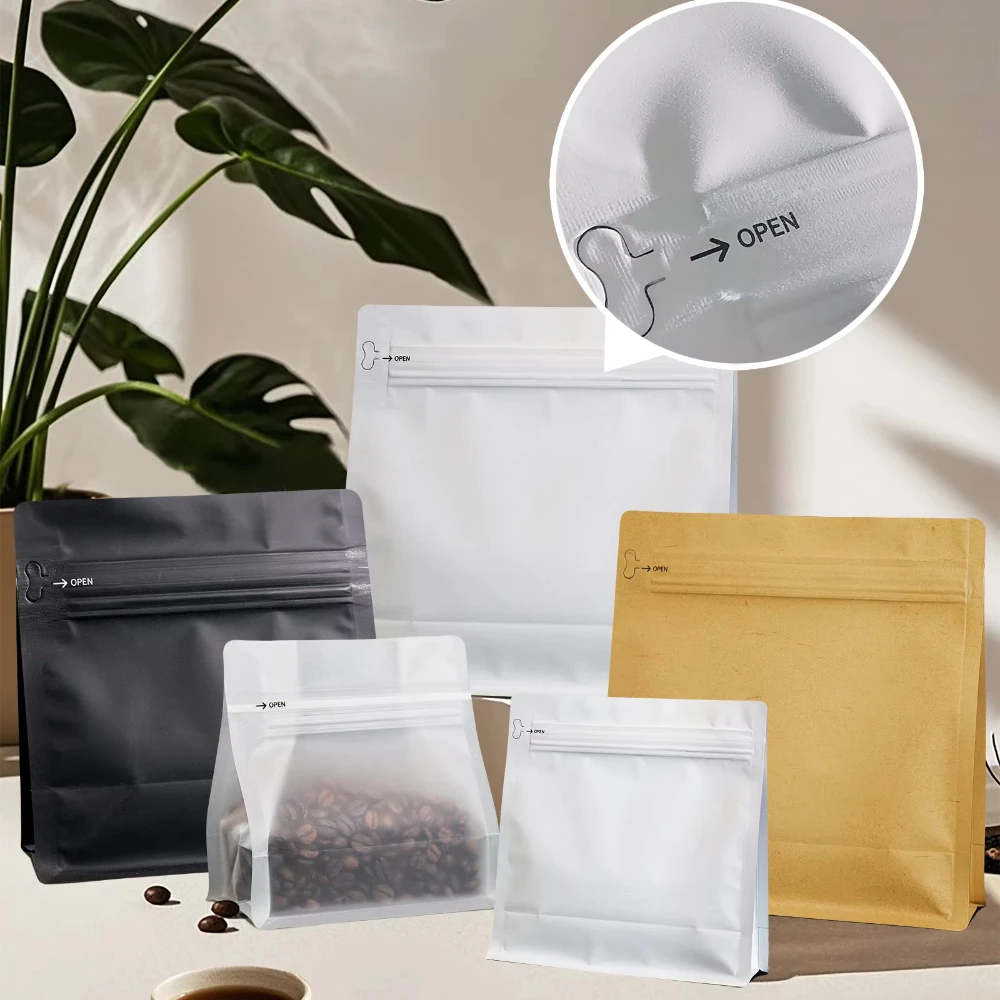 

50pcs Premium Feel Coffee Bean Powder Kraft Paper Bag with Valve 125g 250g 500g 1kg Resealable Plastic Food Tea Storage Bag