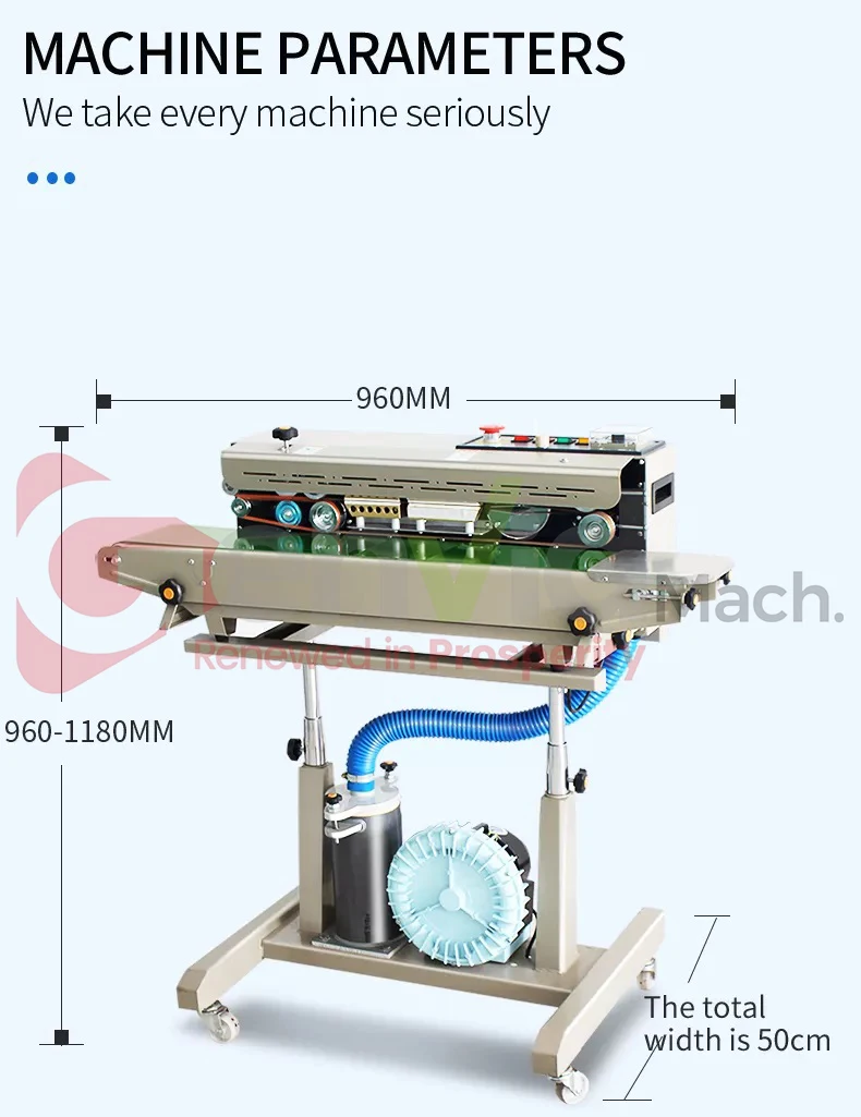 Nitrogen Gas Flushing Band Sealer Vertical Continuous Sealing Machine Plastic Pouch Sealer