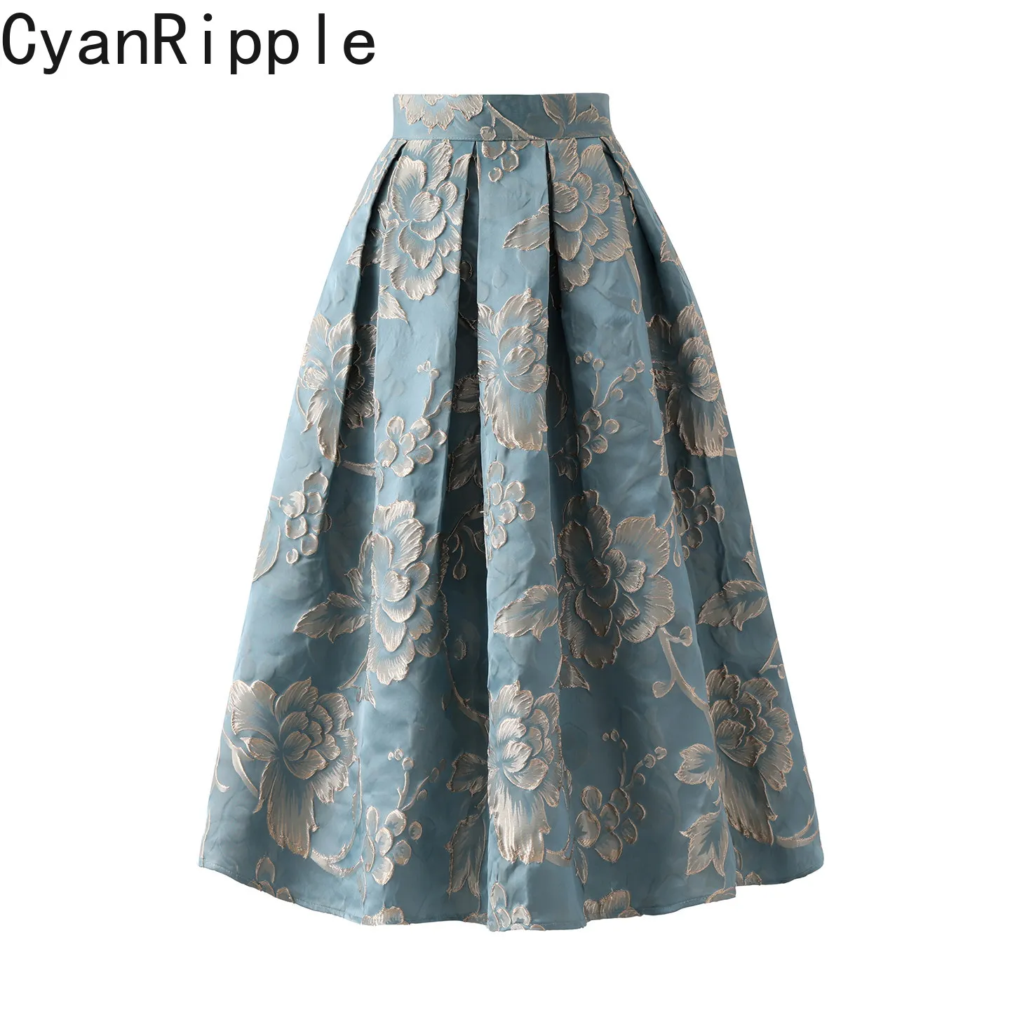 High Quality New Spring Summer Exquisite High Waist Umbrella Skirt Elegant Embroidery Jacquard Mid-long Casual Puffly Skirts