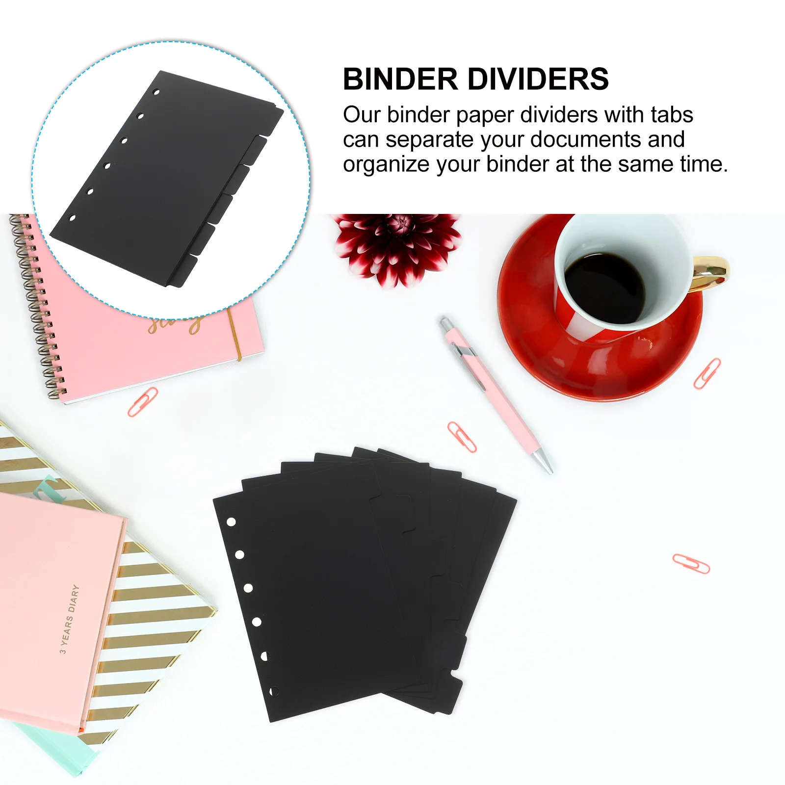 6 Sheets Page Dividers Label for Rings Binder with Tabs Loose-leaf Book Planner A5