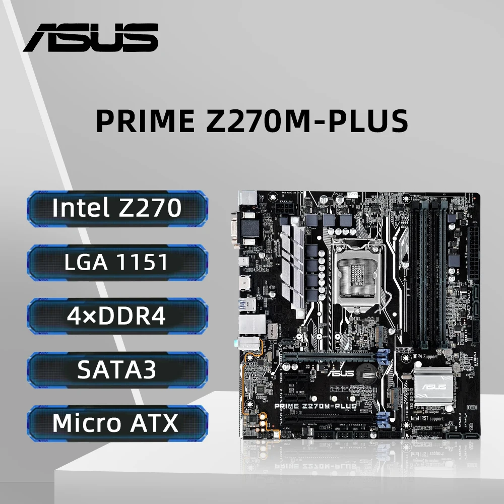 ASUS PRIME Z270M-PLUS Motherboard LGA1151 Support i7-7700 6700K i5-7600T 6600 i3-7320 6100 CPU 4×DDR4 DIMM PCIe3.0 ATX Mainboard