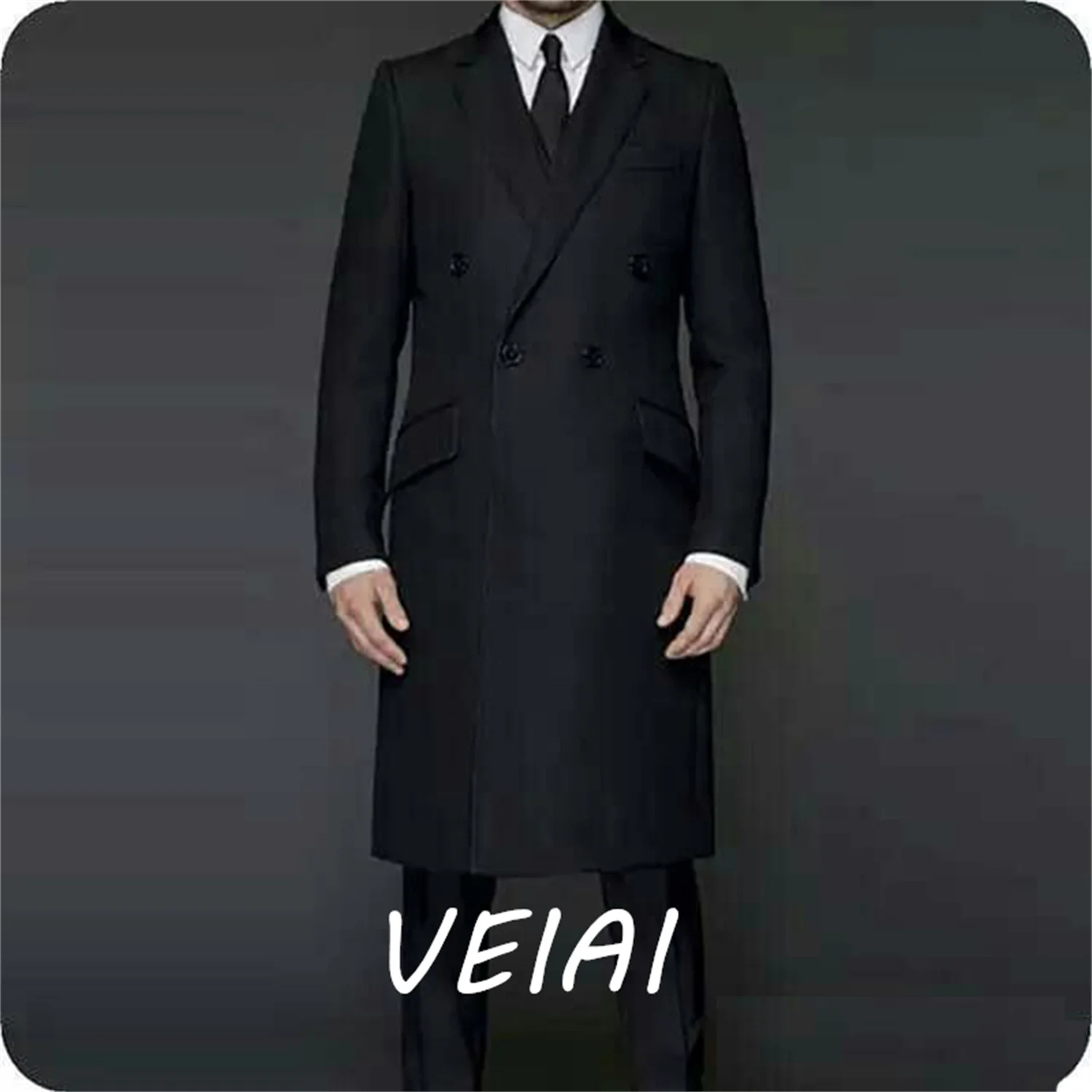 

Customized Black Long Jacket Mans Suits For Wedding Tailcoat Groom Tuxedos Shawl Lapel Man Outfit Blazer Costume Two Pieces Suit