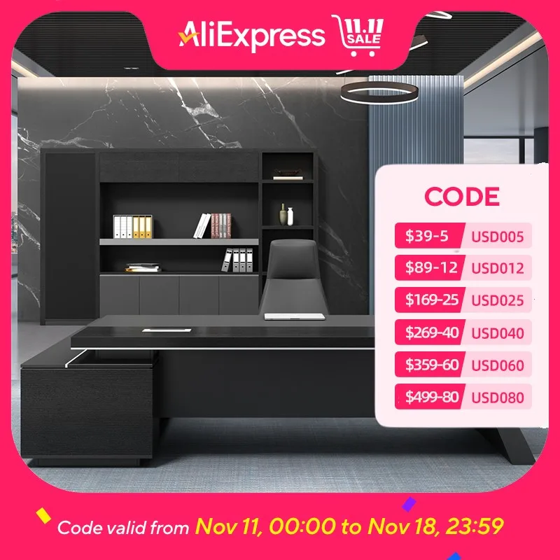 

Workstation Large Storage Office Desk Work Chair Set Executive Reception Organizer Table Study L Shaped Escritorio Furniture