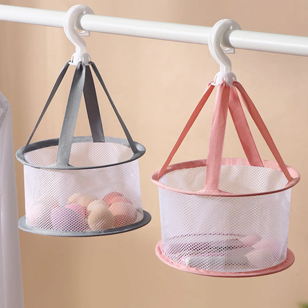 

2 Pcs Sock Net Bag Drying Basket Make up Sponges Compact Steel Wire Hanging Laundry Rack