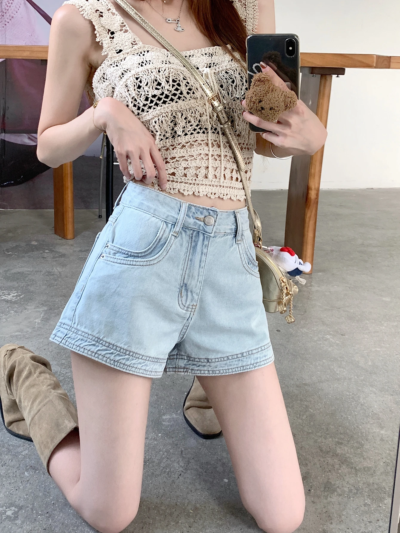 ZHISILAO Nuovi pantaloncini di jeans a vita alta Pantaloncini di jeans casual vintage da donna Estate 2025