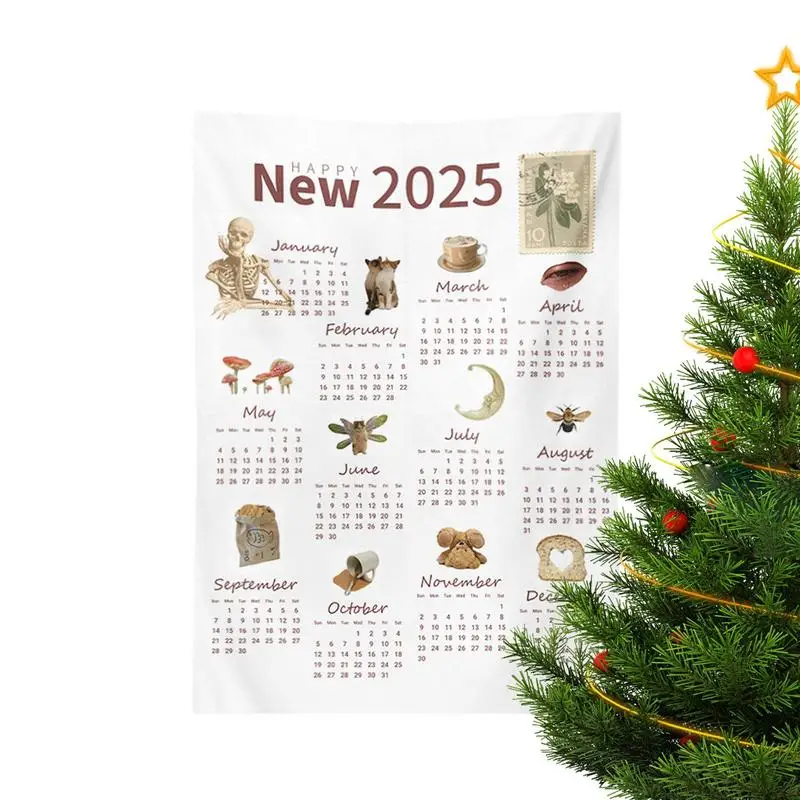 Wall Tapestry 2025 Calendar Monthly Tapestry Towel 2025 Wall Calendar Novelty Year Calendar Popular Wall Art Wife Grandmother