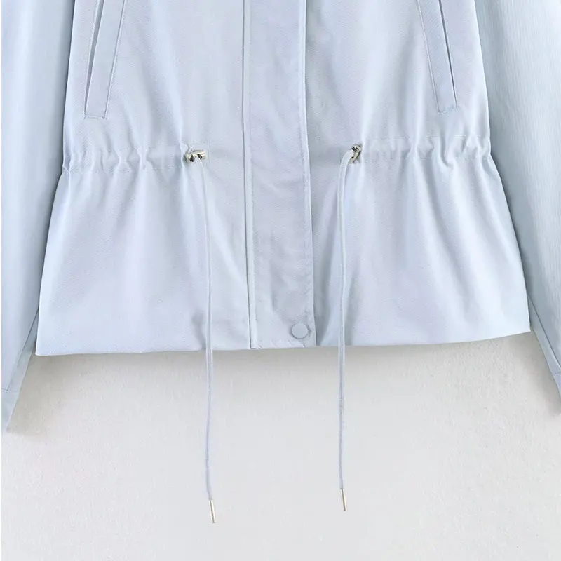 Nlzgsmj 2026 New Spring Autumn Women Stand Collar Drawstring Waist Jacket Loose Long Sleeve Casual Parka Coat view 6