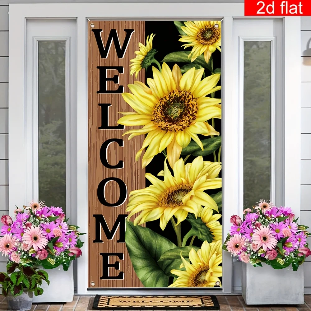 1pc Door Banner Featuring Cheerful Sunflower Design for Welcoming Summer Durable Polyester Door Cover for Outdoor Decor Curtain view 2
