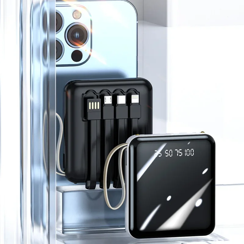 

New Mirror Power Bank Comes with 4 Cables 50000mAh Fast Charging External Battery Charger Cases for iphone Series Samsung Xiaomi