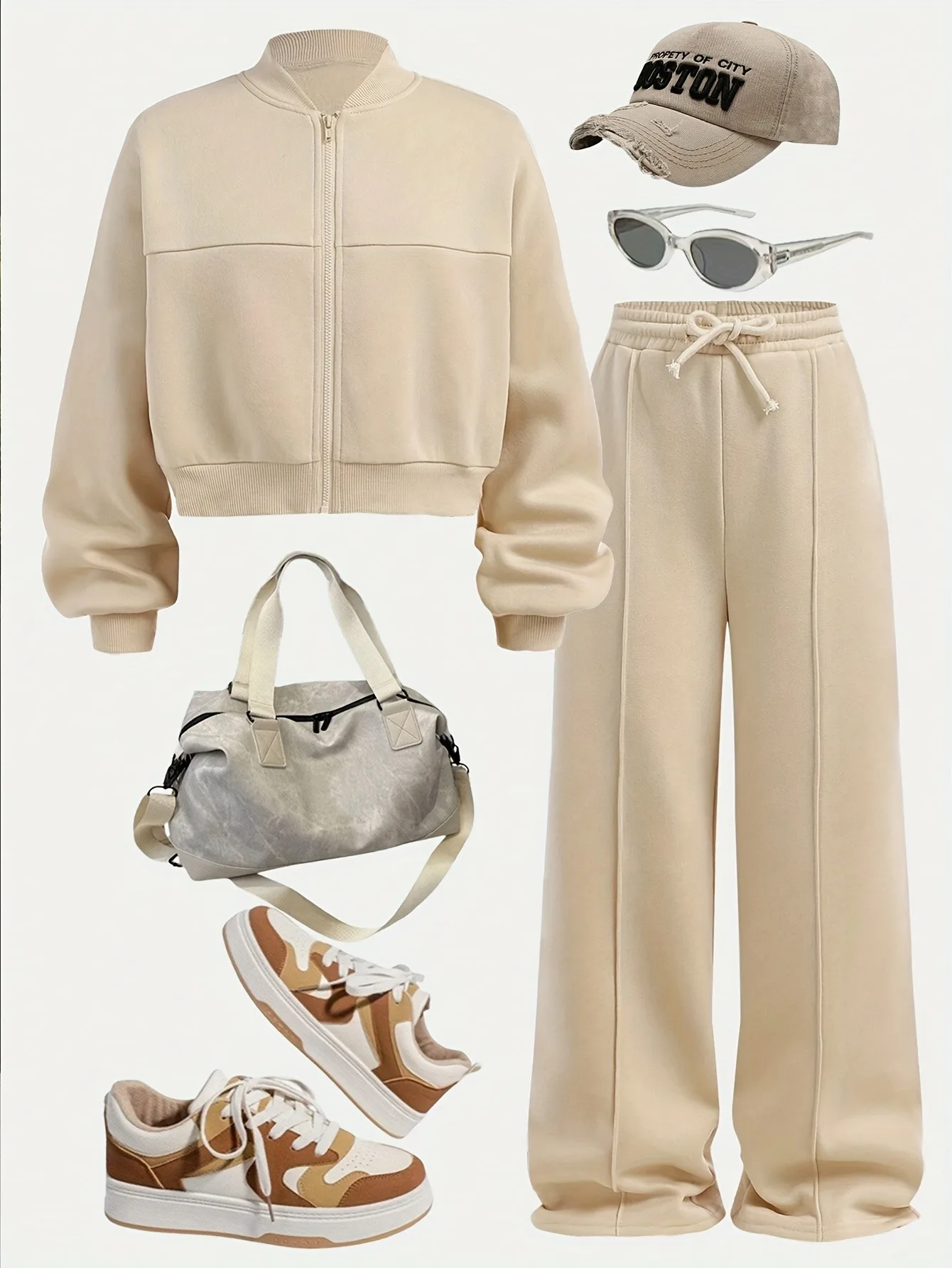 2-teiliges Set für Kinder und Mädchen, kurze Bomberjacke mit Reißverschluss und Hose mit weitem Bein und Kordelzug, lässiges, sportliches Herbst-Outfit – Detail 2