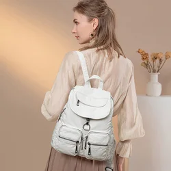 Fashion Soft Sheepskin Genuine Leather Backpacks For Women Waterproof White Travel Backpack Bag Women Back Pack For Girl Backbag