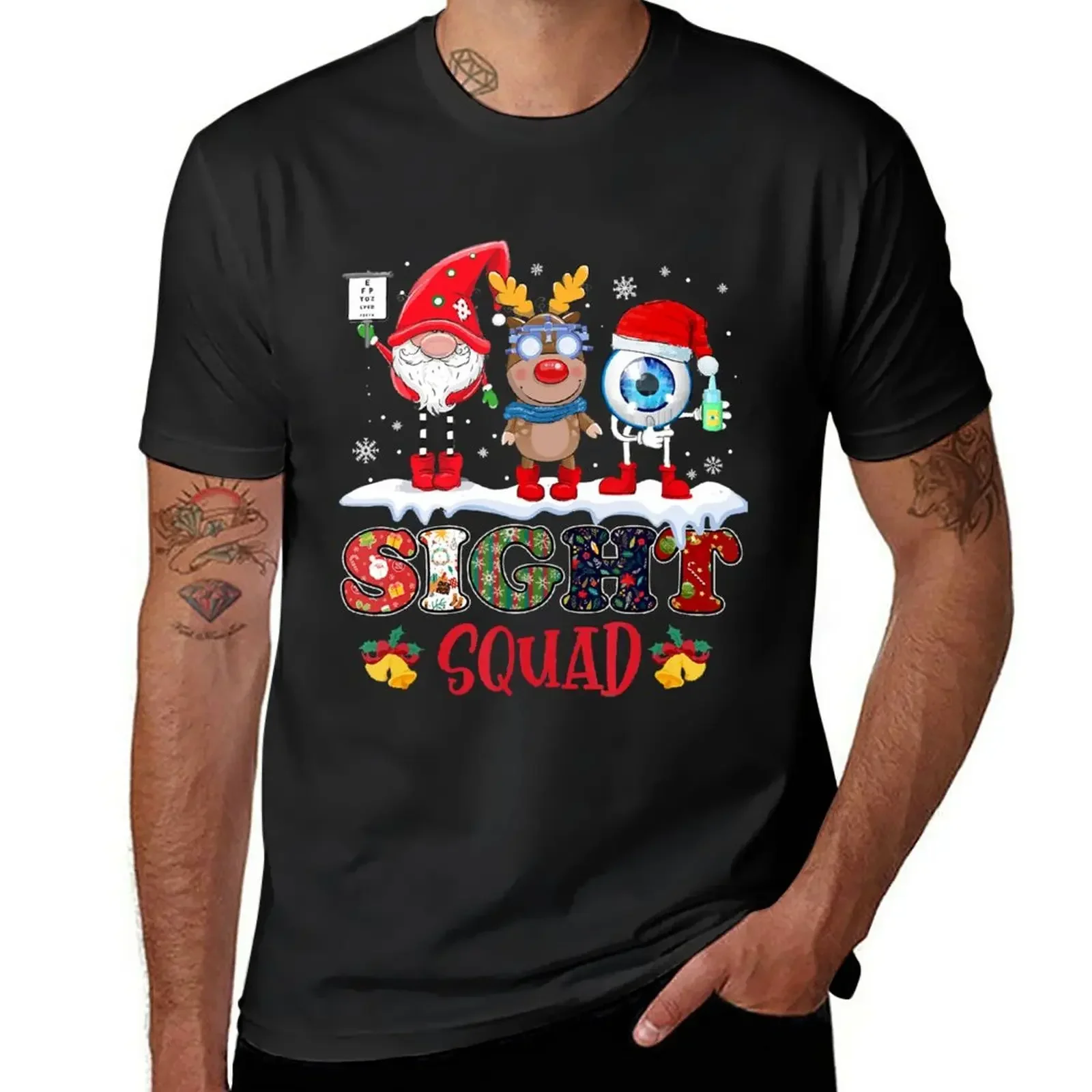 Funny Sight Squad Gnome Reindeer Santa Christmas Optometrist T-Shirt quick drying funnys plus size tops mens clothes