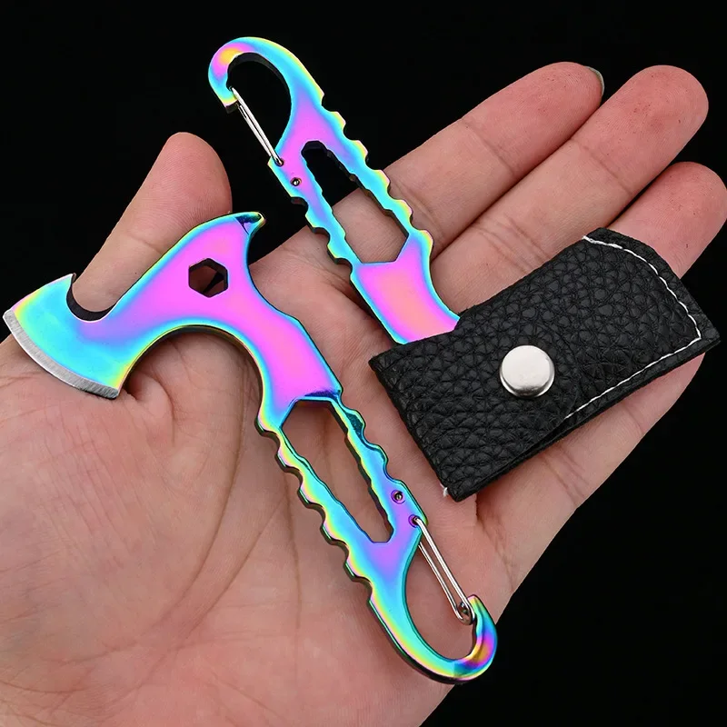 Mini Plate Axe Multitool Stainless Steel Outdoor Camping Portable Small Tool Unpacking Fixed Blade Knife With Screwdriver