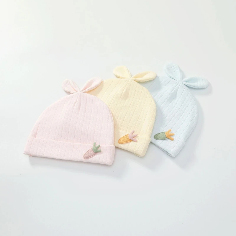 

Baby Knit Beanie Hat with Bunny Ears for Boy Girl 0-3 Months Breathable Hats Infant Skull Cotton w/ Micro Stretchy