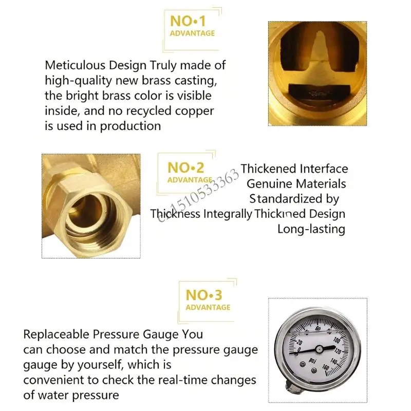 

Professional DN20 3/4Inch Brass RVs Water Pressure Regulator Valves With Pressure Gauges For Stable Control 0.1-7.5MPa 090E