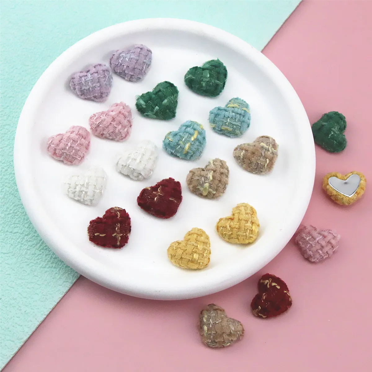 50pcs Multicolor Flatback Fabric Covered heart Buttons Home Garden Crafts Cabochon Scrapbooking Decorate Accessories