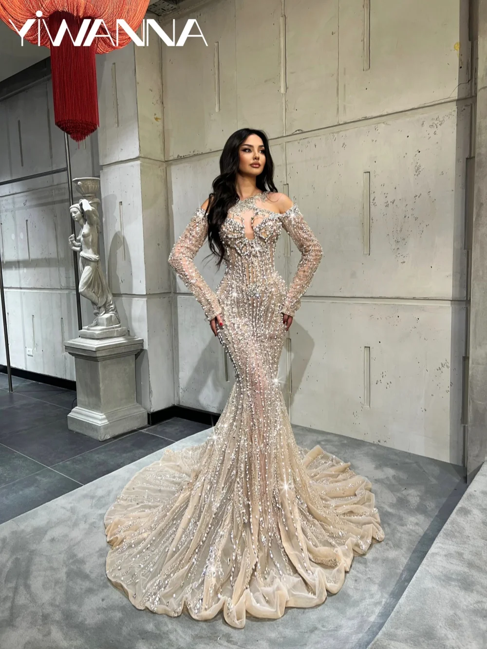 

Embroidery Gorgeous Beaded Off Shoulder Evening Dress Floor-length Mermaid Wedding Party Gown Customized Stunning Prom Dresses
