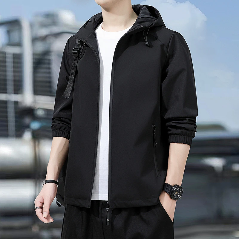 

Men's Casual Loose Thin Jaet Spring Autumn Faionable Workwear Windproof Hooded Parka Coat Polyester Fabric Zipper...