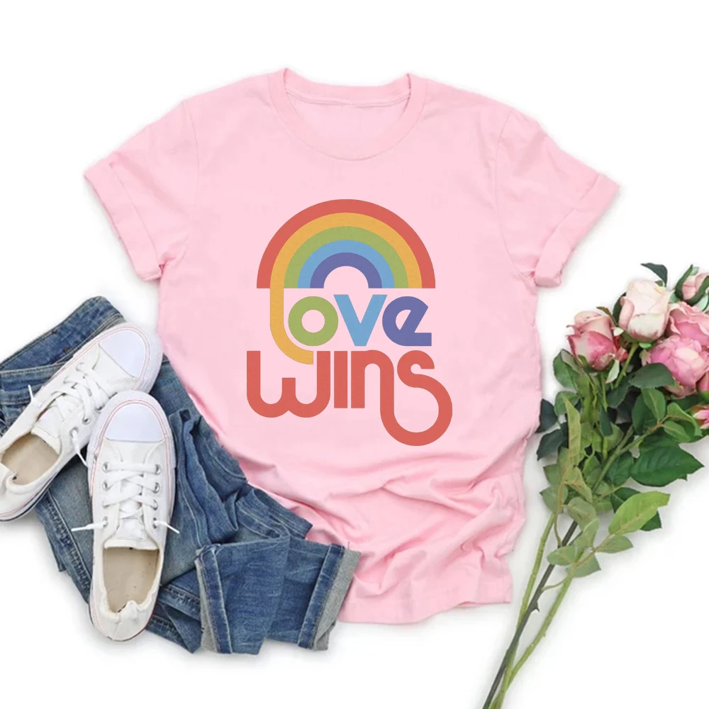 Amor ganha camiseta arco-íris orgulho tshirt lgbt camisas casuais de manga curta camiseta feminina amor é amor camisetas streetwear lgbtq tshirt