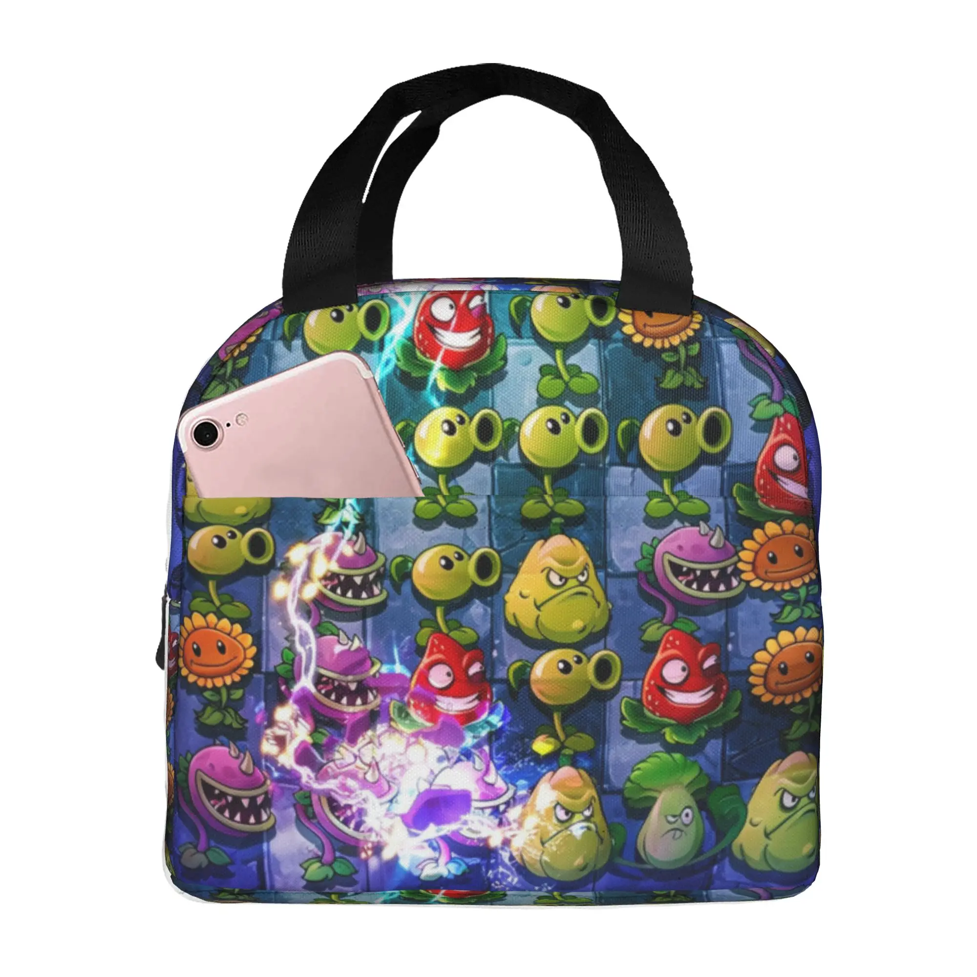 P-Plantsed Vs. Zombiesed Insulated Lunch Bags for Work School Funny Game Vegetable Print Waterproof Thermal Cooler Lunch Box Men