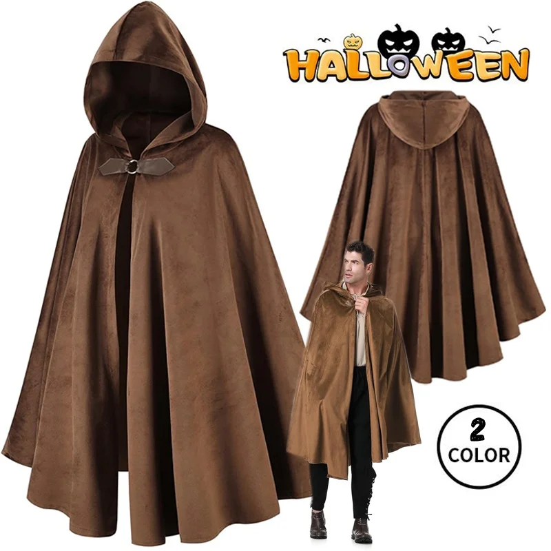 Mittelalterlicher Renaissance-Umhang mit Kapuze für Herren, Samtumhang, viktorianisches Umhang, mittelalterlicher Hobbit, Halloween-Kostüm für Erwachsene und Damen