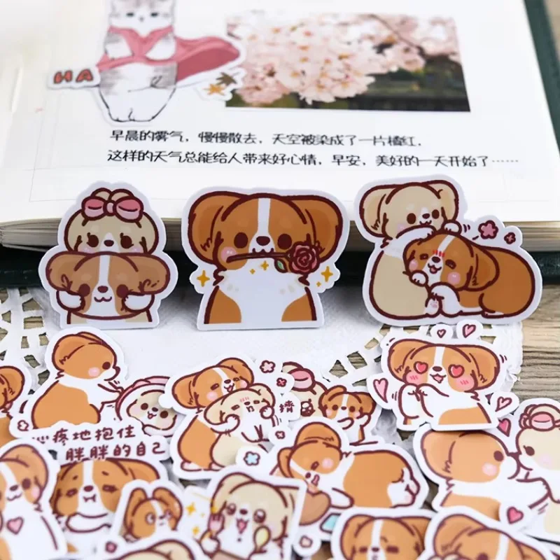 24pcs Cute Sweet Dog Hand Account Sticker Decoration Small Pattern Couple Ins Wind Hand Diary Sticker Craft Photo Albums