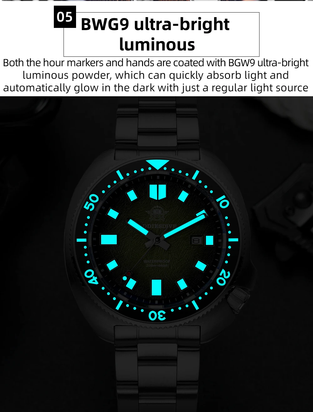 ADDIESDIVE Top Men‘s Abalone Shell Watch 20Bar Waterproof AD2511 Reloj Hombre BGW9 Super Luminous Sapphire Glass Quartz Watch