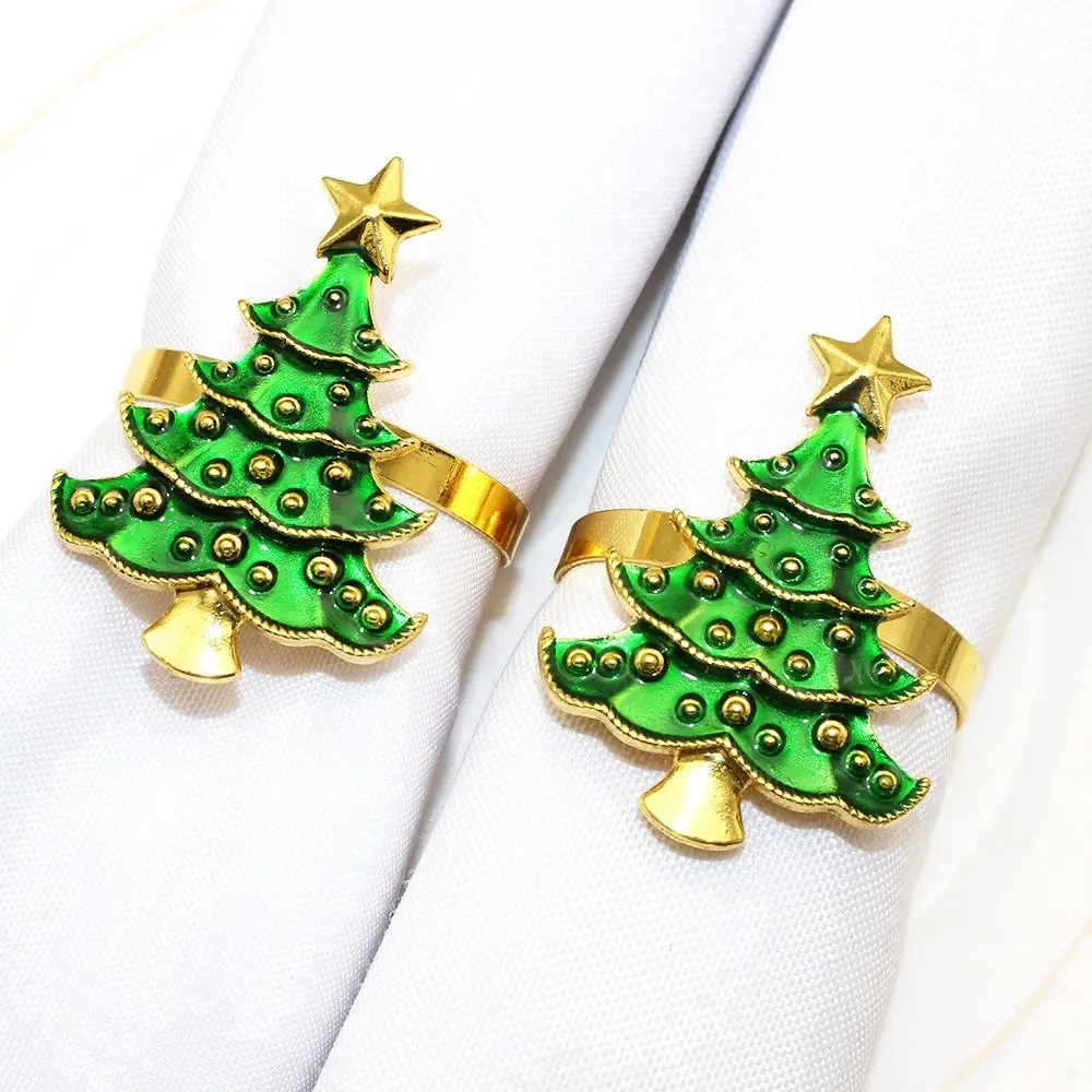 Party Supplies Metal Green Tree Napkin Buckle Portable Creative Christmas Tree Napkin Ring Circle Personalized Tissue Ring Xmas